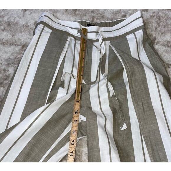Express High Waisted Striped Surplice Wide Leg Cotton Pant-tan/white flowy pants - Picture 6 of 10